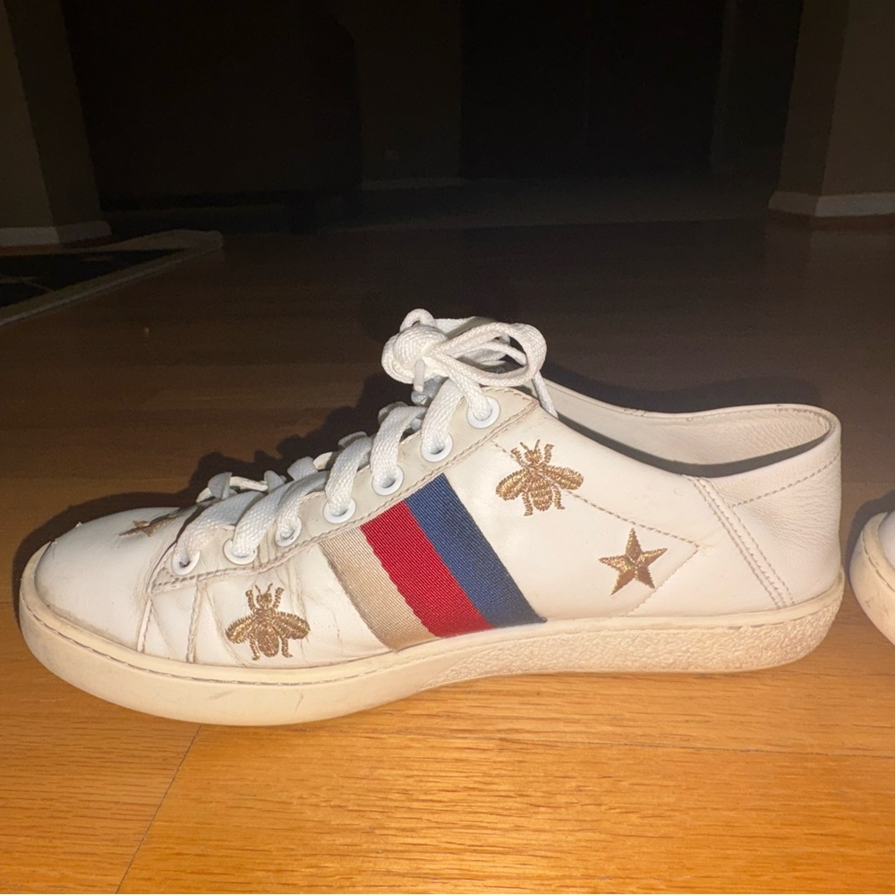 Gucci Calfskin Bee Star Embroidered Sylvie Web Ace Sneakers
